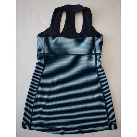 Lululemon Women's Sz 4 Navy/Teal Striped Scoop Neck Racerback Tank Top - Picture 4 of 9